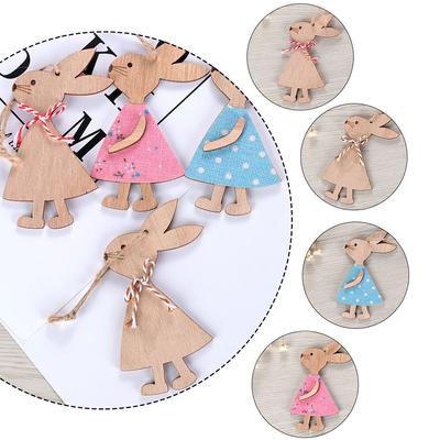 3PCS DIY Wooden Hanging Party Supplies Easter Ornaments Easter Rabbit Wood Crafts Cute Bunny