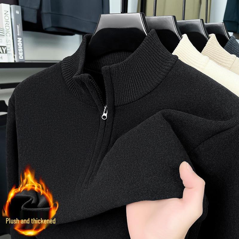 Men's 2025 Thick Knit Sweater with Half-High Collar and Zipper