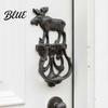 Retro Door Knocker Vintage Cast Iron Elk Knocker, Thickened Wrought Wall Decor with Industrial Style Handle Carved Base, Pre-Drilled Holes Pull
