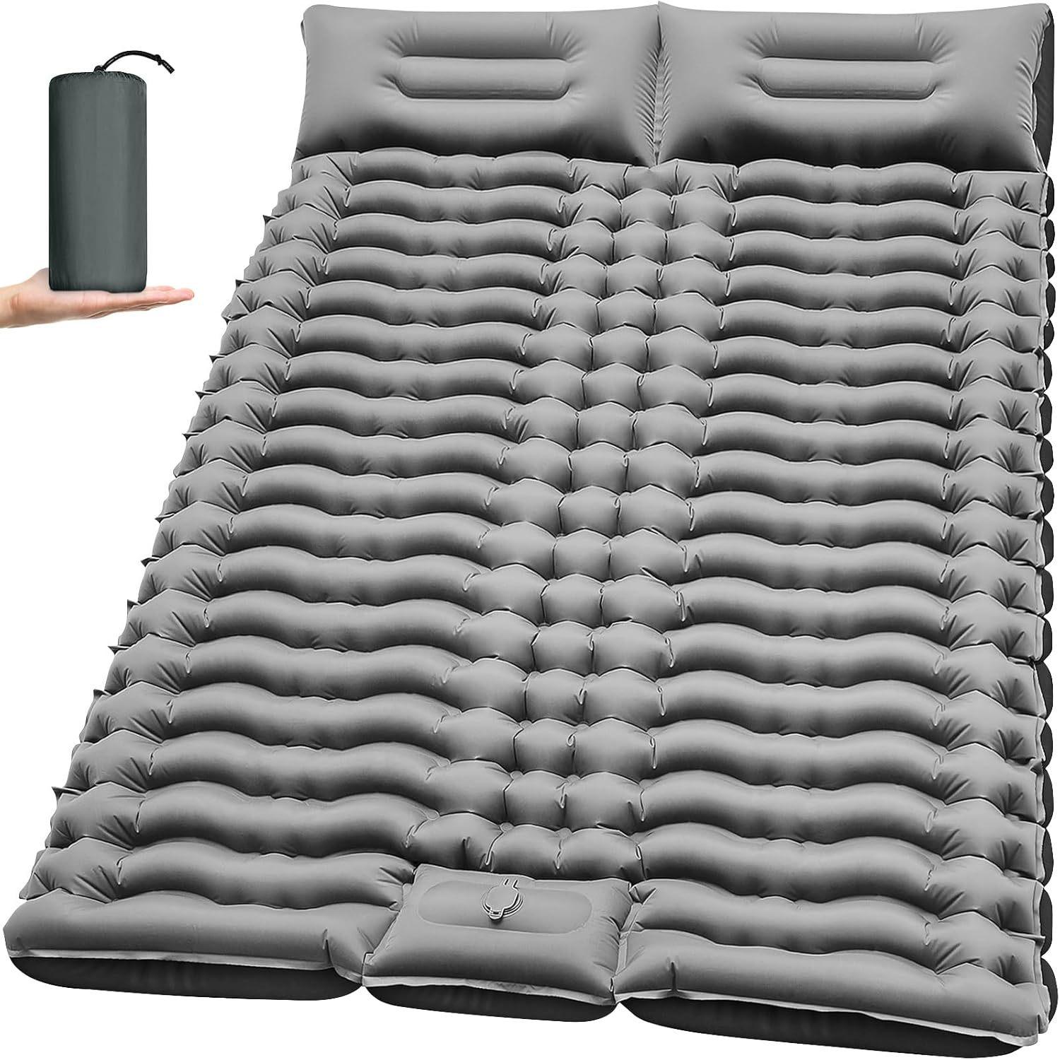 

Double Sleeping Pad Self Inflating Camping Mat with Pillow Built-in Foot Pump For Hiking Portable Waterproof Camping Pad серый