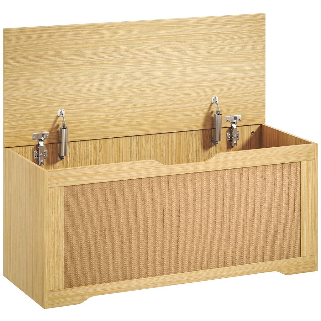 Rattan Storage Chest, 136 L, Storage Bench, Lift-Up Lid, 2 Safety Hinges, Oak