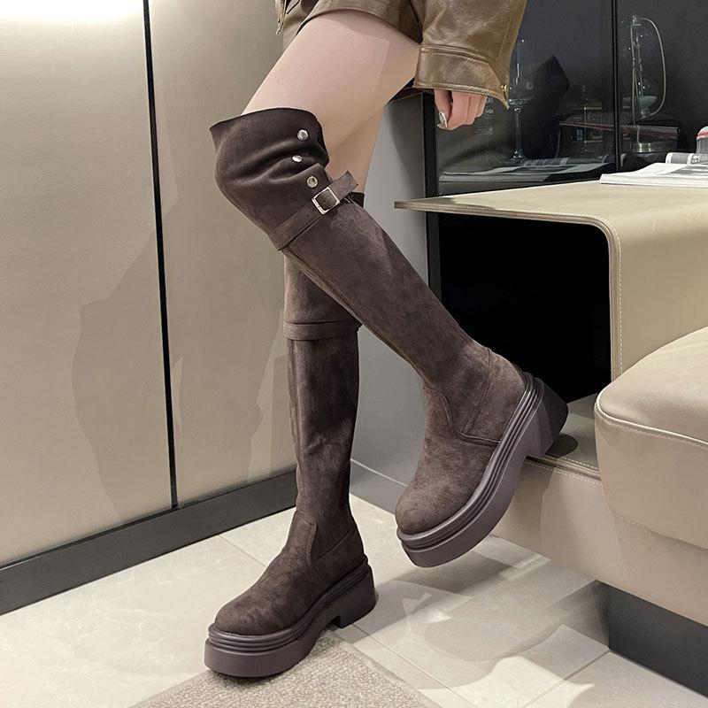 But knee-high boots, women's boots, popular in 2025, high-end sense, versatile temperament, long legs, foldable medium boots