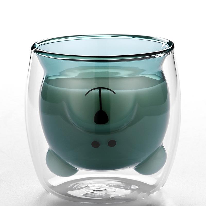 Творчий милий ведмідь Двошарова чашка для кави Подвійна скляна чашка Картонна коробка Тварина Молочне скло Леді Мила кішка Качка Собака Подарунок Різдвяний подарунок