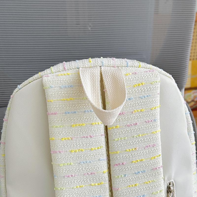 Cute Striped Backpack with Lace Trim, Lightweight School Bag for Women and Teens