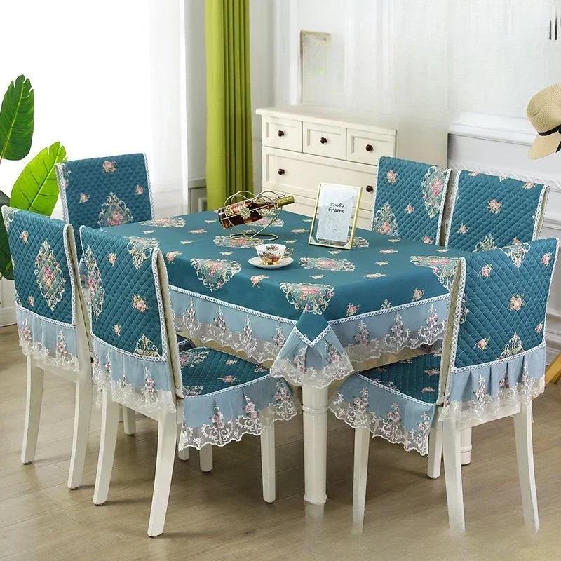 Light Luxury Wave Lace Stolsöverdrag Förtjockad Matbordsduk Kudde Europeisk stil Stor blomma Bordsduk Stolsöverdrag