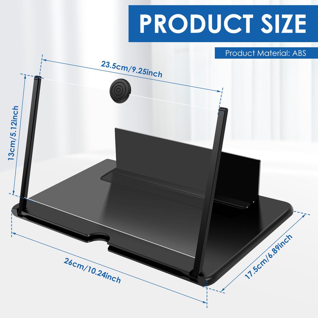 10/12 Inch Smartphone Screen Magnifier Adjustable Height Portable 3D HD Cell Phone Screen Amplifier for Travel Phone Home Office
