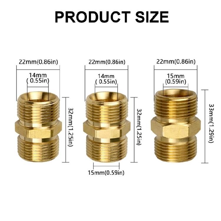Messing-Hochdruckreiniger-Schlauchverlängerer, M22 15mm auf M22 14mm Außengewinde, Einfache Installation, Hochdruckschlauch-Verlängerungsverbinder