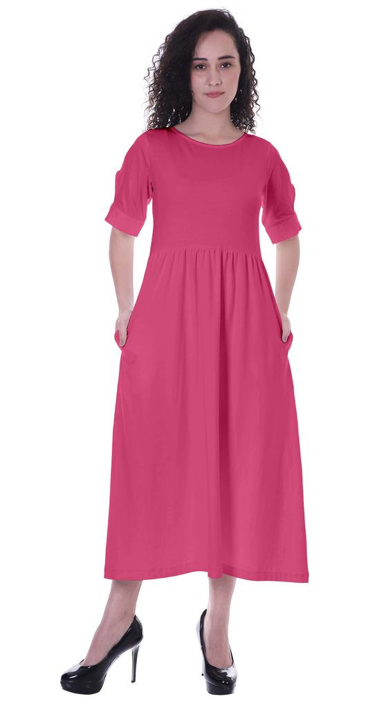 Moomaya Damen Kleid mit geraffter Taille, teelange Kleider, klassisch, Sommer