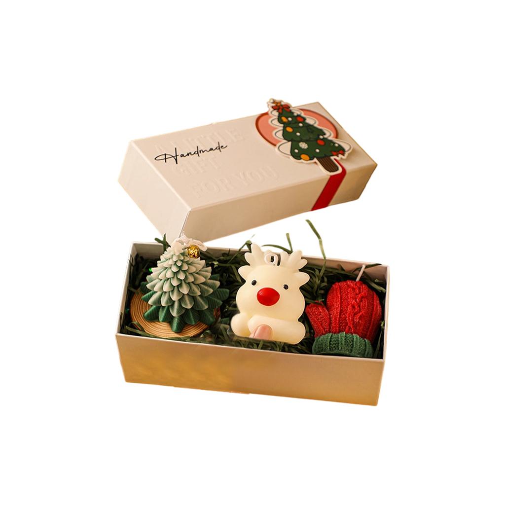 Christmas Creative Handmade Fragrant Wax Candle Gift Set With Christmas Tree And Fawn Shapes