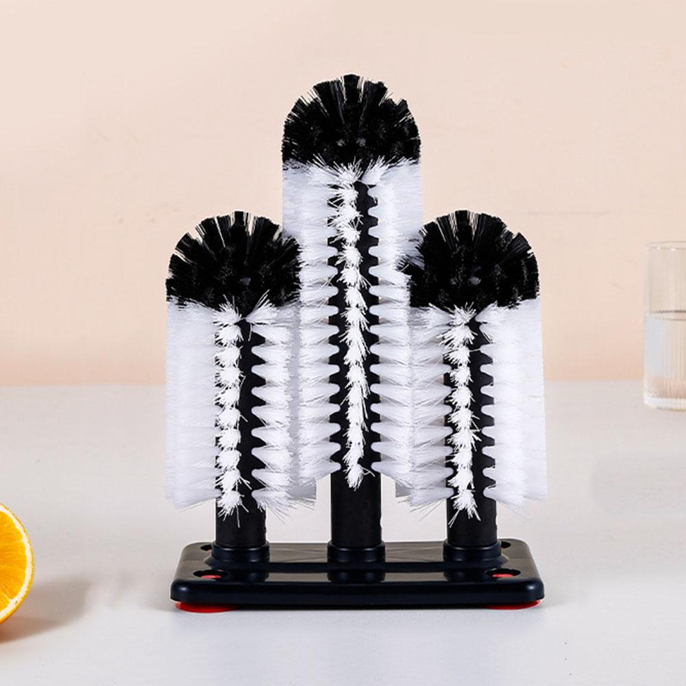 3-Kopf-Borstenbecherbürste Stange zum Schrubben für Spüle