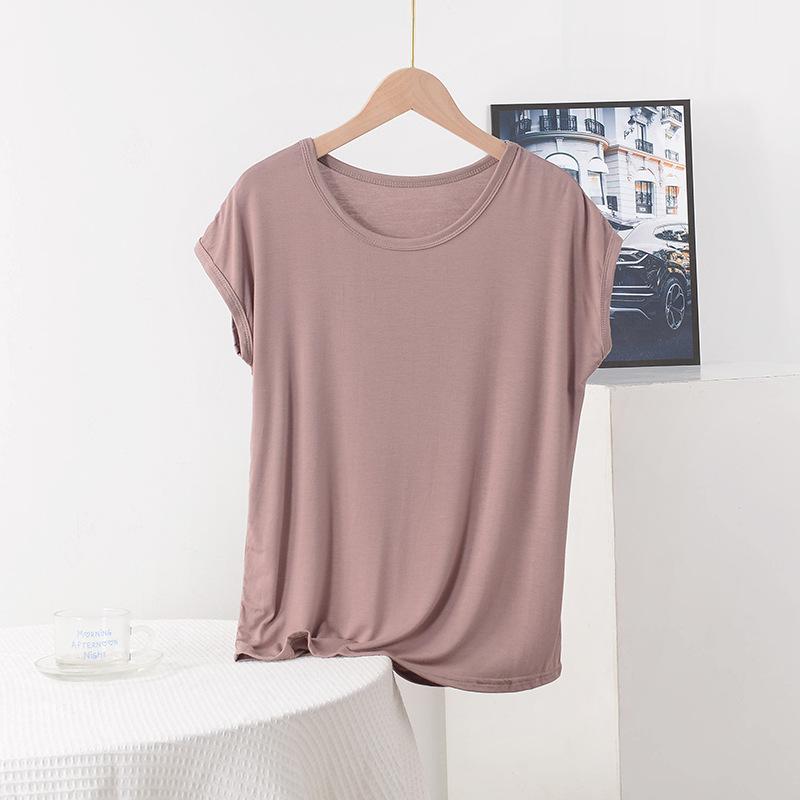 Damen Sommer Locker Übergröße Einfaches Dünnes T-Shirt Einfarbig Bequeme Unterzieh-Tops