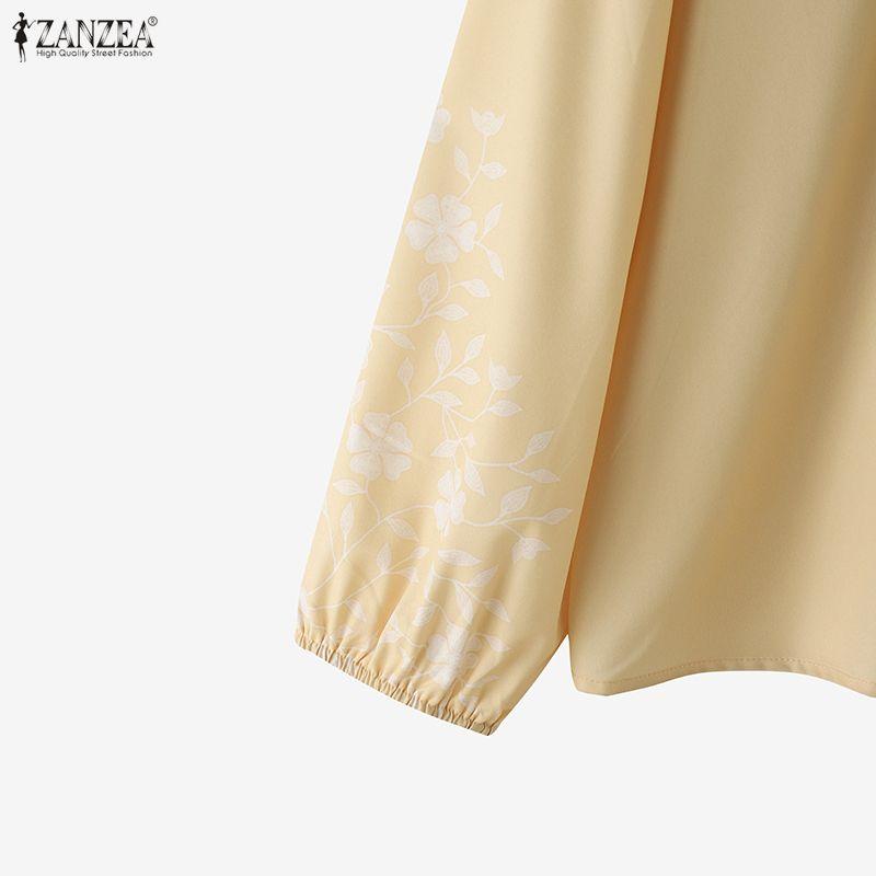 ZANZEA Damska luźna bluzka z nadrukiem, casualowa, z okrągłym dekoltem, z długim rękawem