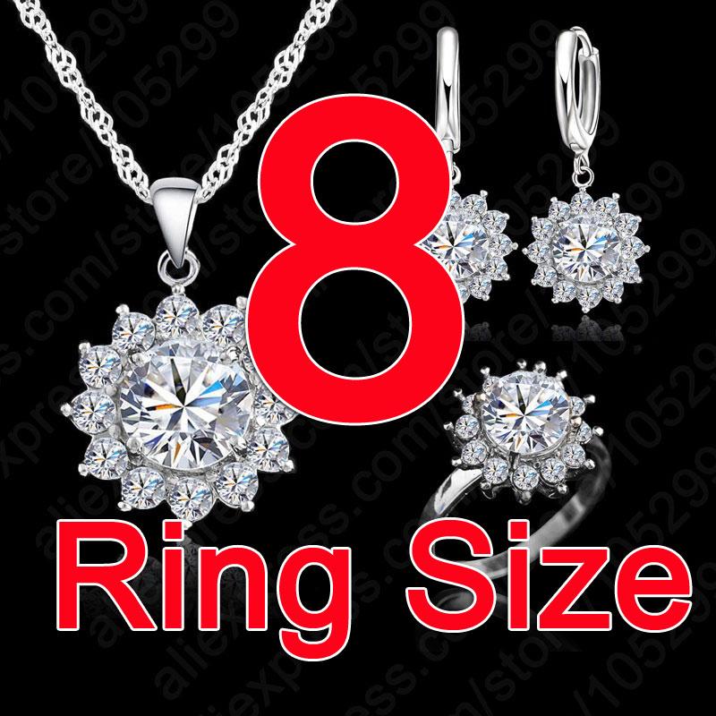 New Fashion Flower Sun Cubic Zirconia Newest Genuine Silver Jewelry Sets Earrings Pendant Necklace Rings Size6-9