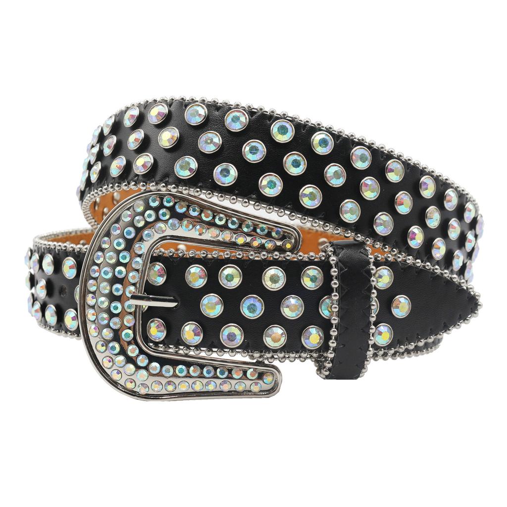 Punk Belt European and American Style AB Colored Diamond Rhinestone Punk Hot Girl Style Belt Men's Women's Belt