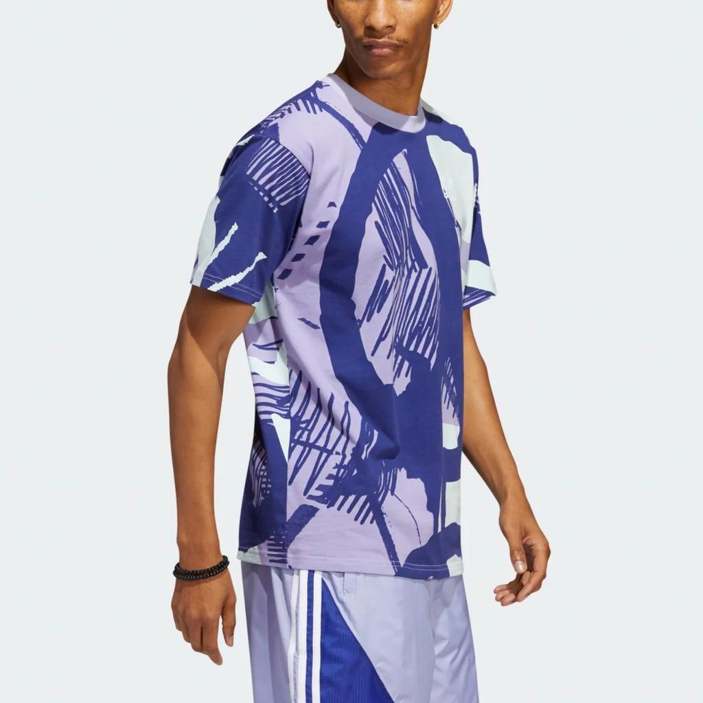 Adidas Originals Adiplay All Over Print Soft Short Sleeve T-Shirt Men Tops Gray-Purple White HC2132