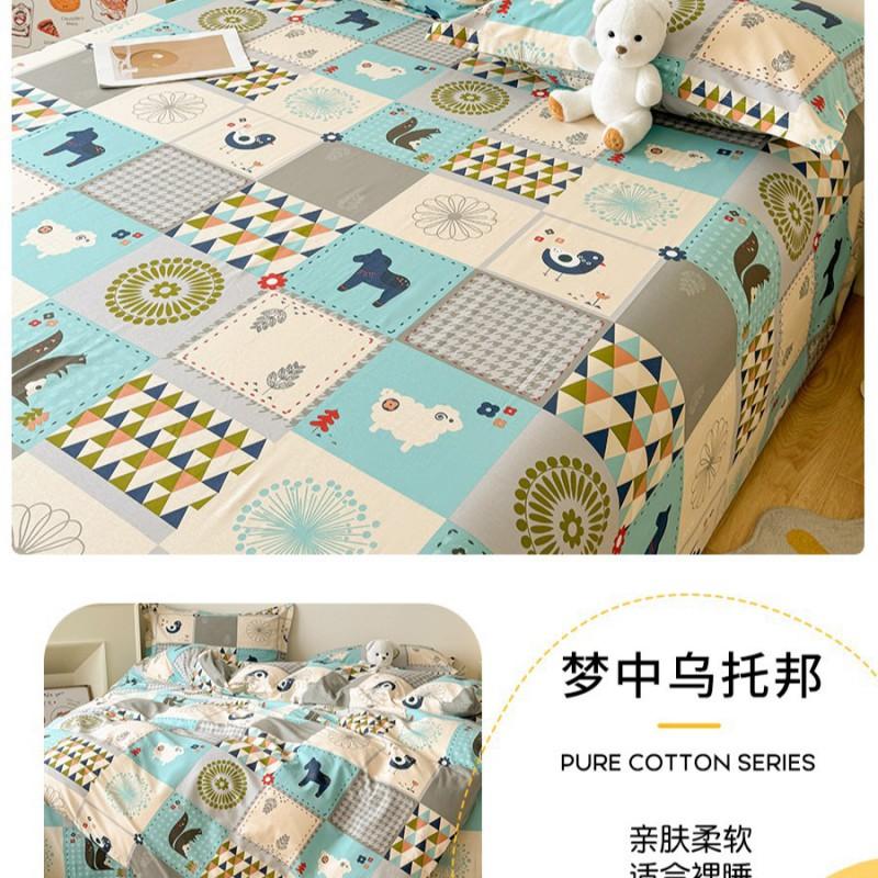 100% Cotton Single Bed Sheet Set Lightweight Breathable Student Dorm Bedding With Pillowcase Stripe