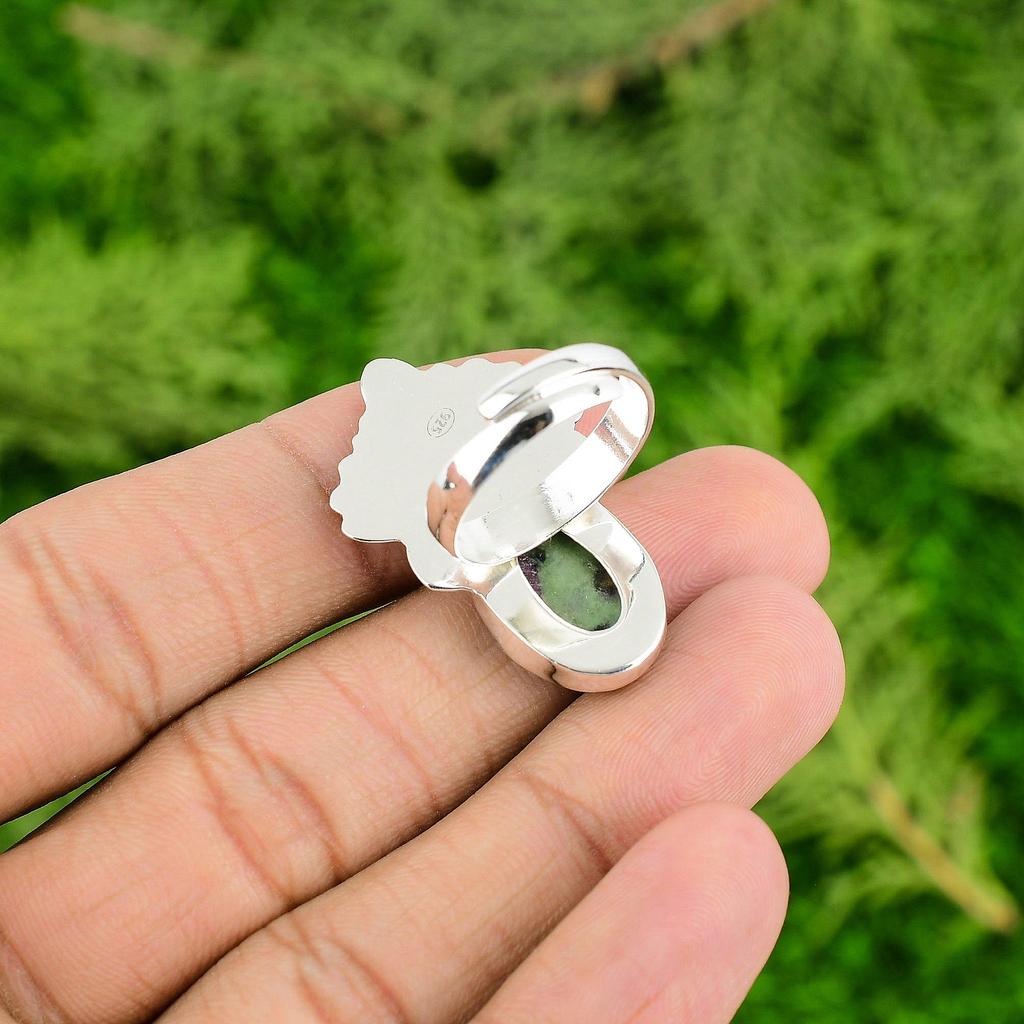 925 Sterling Silver Oval Natural Ruby Zoisite Multi Stone Bezel New Ring Jewelry