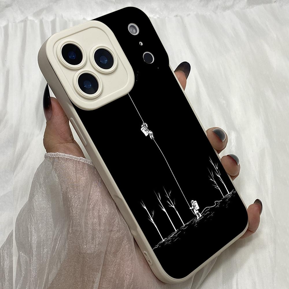 M397 Space Moon Astronaut Black art Design Angel Eyes Soft Phone Cases for iPhone Samsung Galaxy Xiaomi Rdemi Huawei Honor Infinix Realme All Model