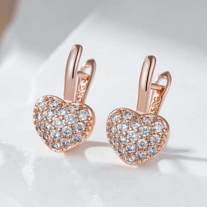 Rose Gold Color Heart English Earrings For Women Full Shiny Natural Zircon Accessories Wedding Valentines Jewelry
