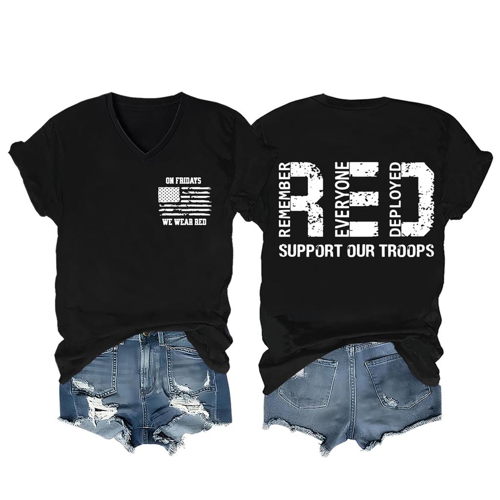 Modisches Lässiges Damen-T-Shirt Mit Kurzarm, Aufdruck und V-Ausschnitt