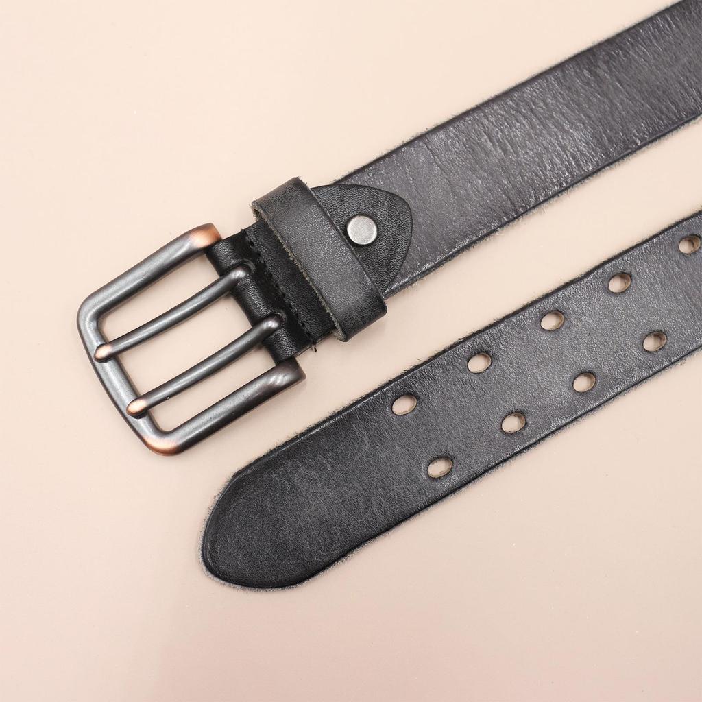 Herren Retro Doppelnaht Echtleder Gürtel - Vielseitig, Langlebiges Rindsleder für Jeans