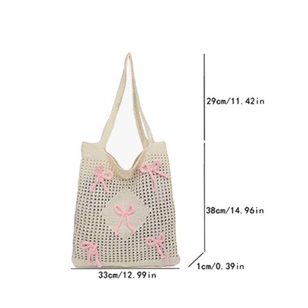 Large Capacity Knitted Shoulder Bag Handmade Weaving Woven Underarm Bag Hollow Out Handbag  Picnic