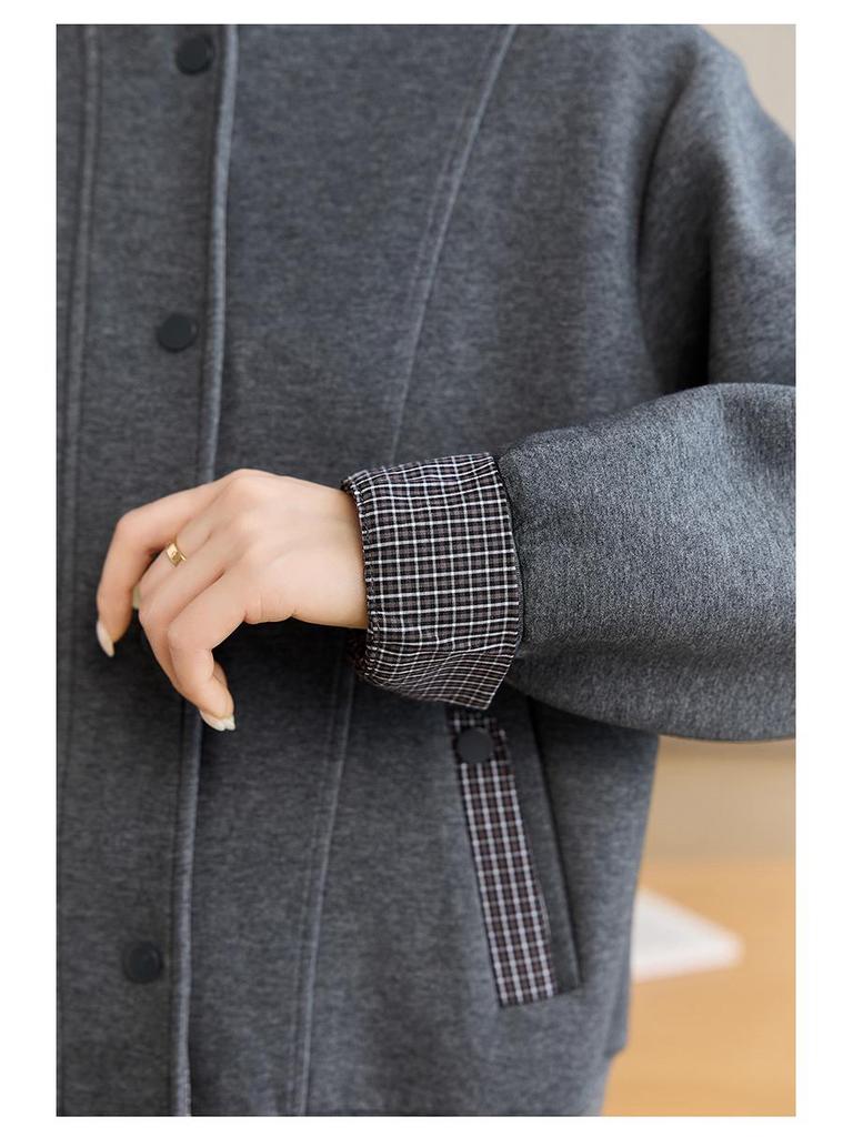Damen 2025 Kariertes Patchwork Stehkragen Frühlingsjacke - Vielseitiges Lässiges Mode Sweatshirt Oberteil
