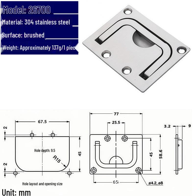 304 Stainless Steel Ring Handle Hatch Pull for RV or Yacht Decks