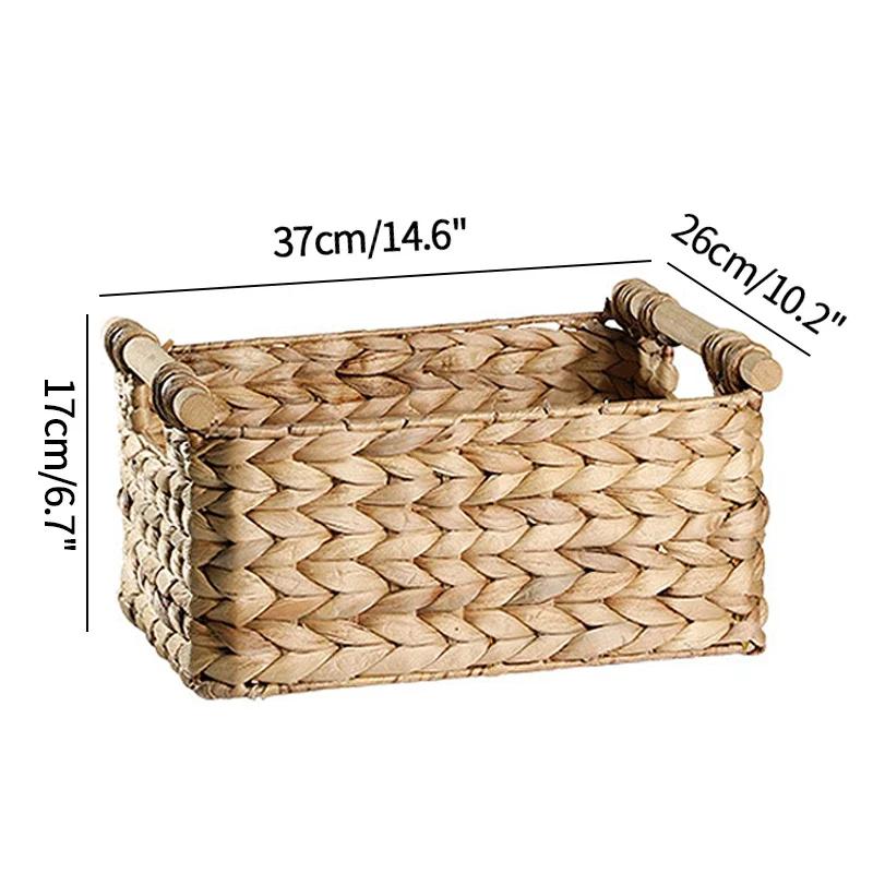 Woven Storage Box with Handle Kitchen Sundry Organizer Laundry Basket Rectangular Closet Organizer Kitchen Organizer Picnic Bask
