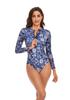 New Women's Long Sleeve One-Piece Swimsuit - European American Solid Color Patchwork Surfing Suit