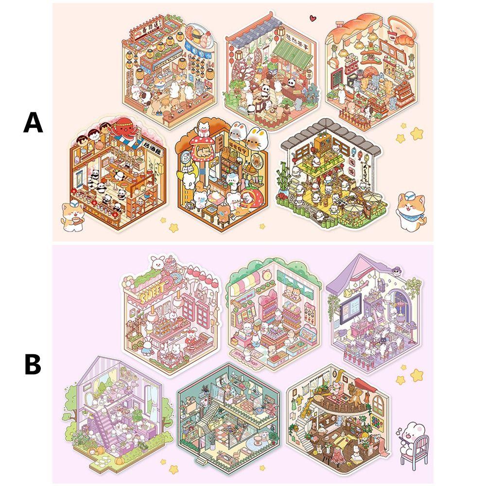 Cartoon 3D Landscape Sticker Book Three-dimensional DIY Hand Tent Landscape Stickers Cabin Scene Pocket Sticker