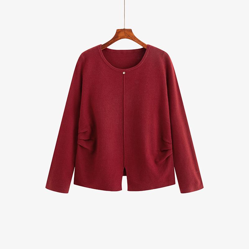 

2025 Plus Size Women s Knitwear: Round Neck Slit Top, Loose Casual Winter Style XL (120-150 jin) вино красного