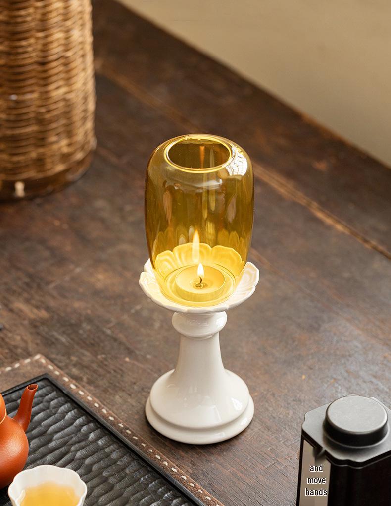 Chinese Forbidden City Glass Candlestick: Zen Tea Room Atmosphere Candle Lamp Decoration