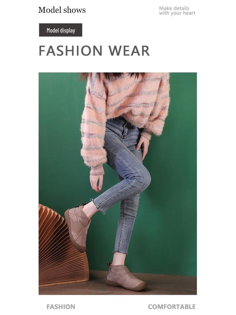 Women's Winter Cotton Ankle Boots, Non-Slip, Waterproof, Flat Bottom, Fashionable & Warm