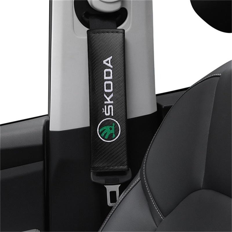 AEO1 For Skoda Kodiaq Fabia Kamiq Karoq Octavia 3 A5 A7 Rapid Scala Vrs Yeti Car Styling Seat Belt Pads Seat Shoulder Strap Pad Badge