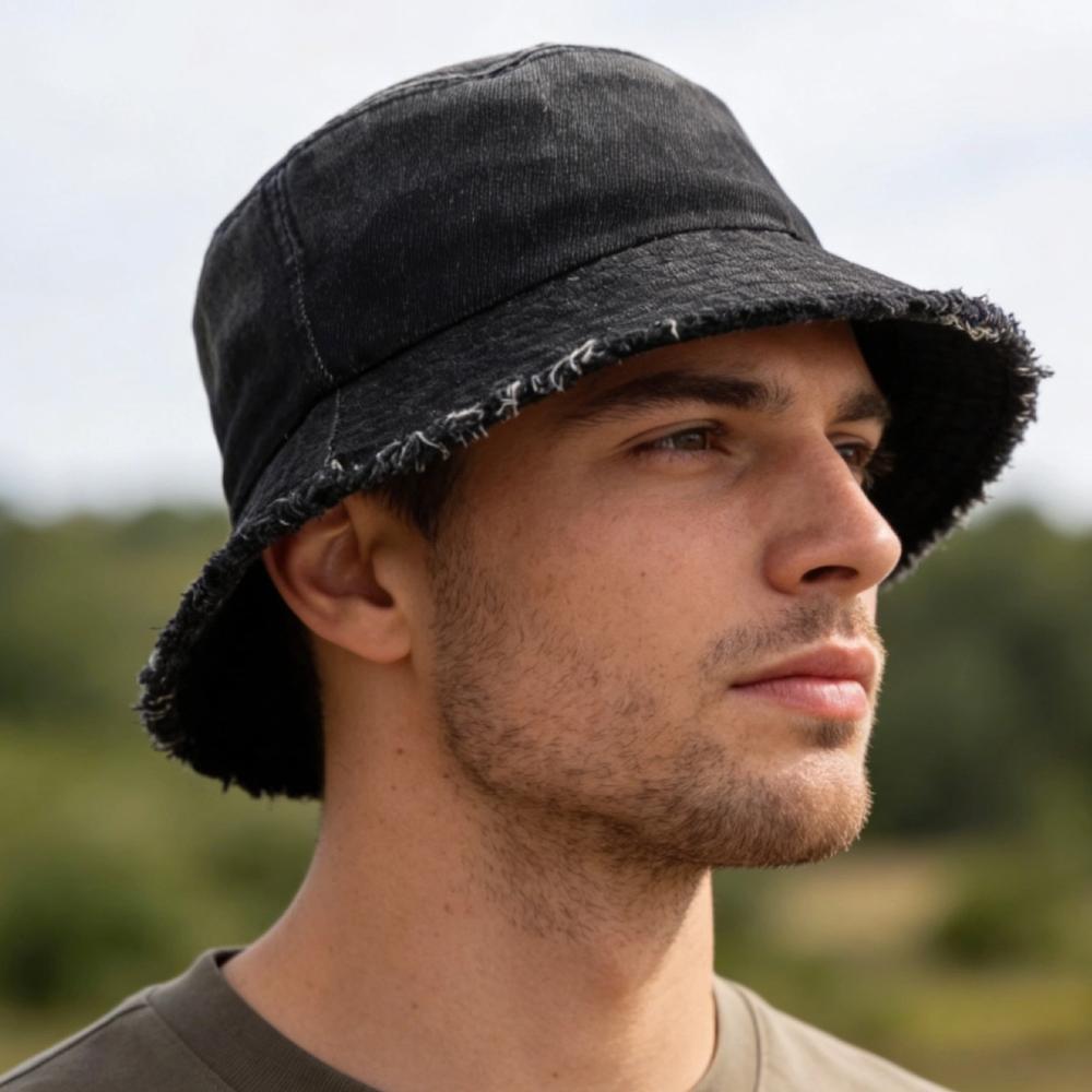 Nuovo Cappello a Secchiello in Denim Casual Unisex con Bordo Sfilacciato Cappelli da Sole in Cotone Lavato Vintage per Uomo Donna Streetwear Cappello Berretto