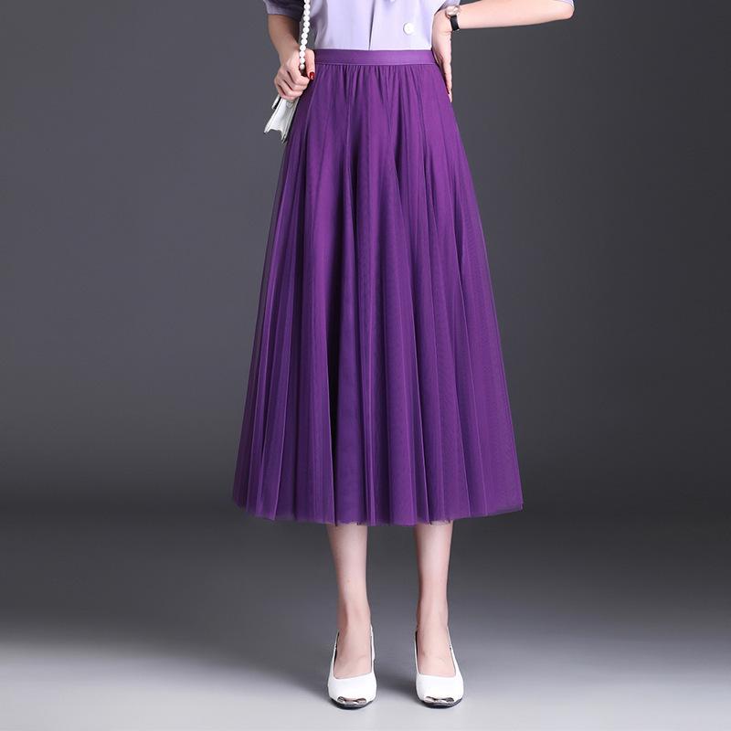 Korean High-Waist Mid-Length Tulle A-Line Skirt - Spring/Summer Pleated Mesh Design