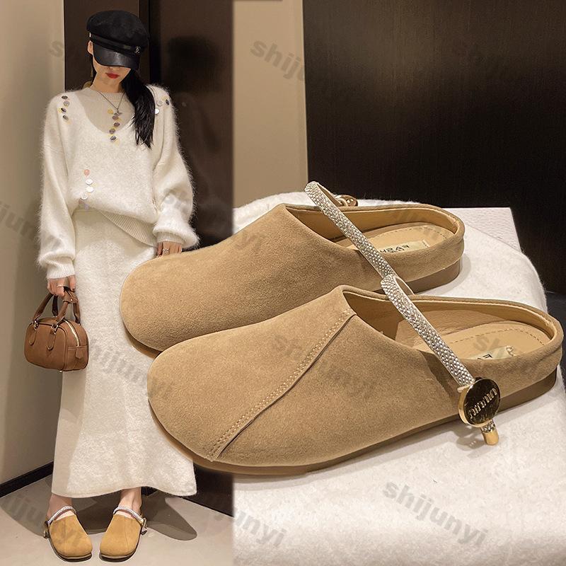 Women Shoes 2025 Summer New Vintage Rhinestone Half Drag Shoes Outdoor Comfort Soft Sole Metal Decoration Women Sandals