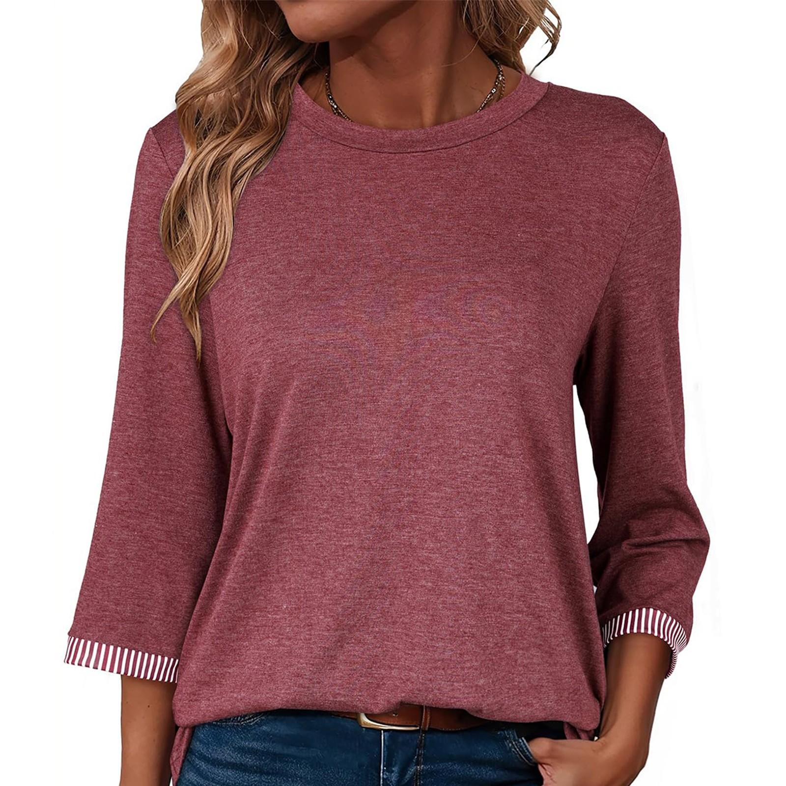 

Женская футболка однотонная с круглым вырезом и рукавом 3/4 XL арбуз красный