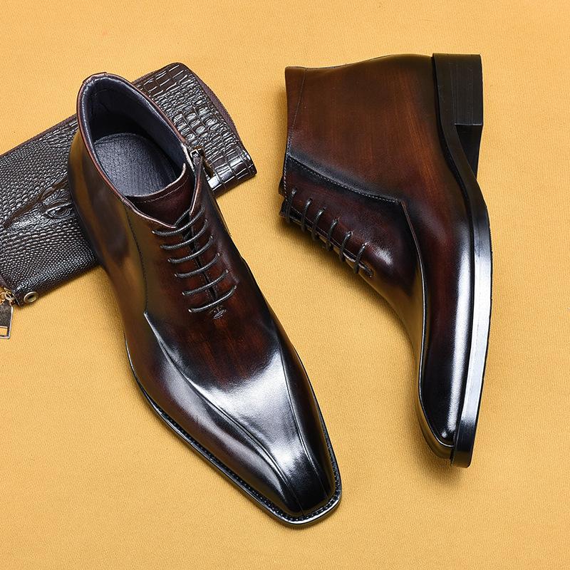 Luxury British Trend Mens Boots Luxury Genuine Leather Autumn Man Business Social Ankle Boots Shoes with Side Zip Size 46