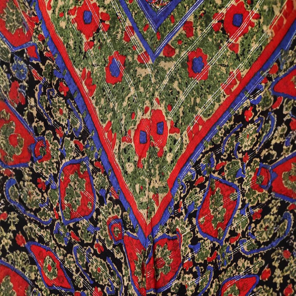 2025 Summer Retro Print V-neck Spaghetti Strap Midi Dress for Women