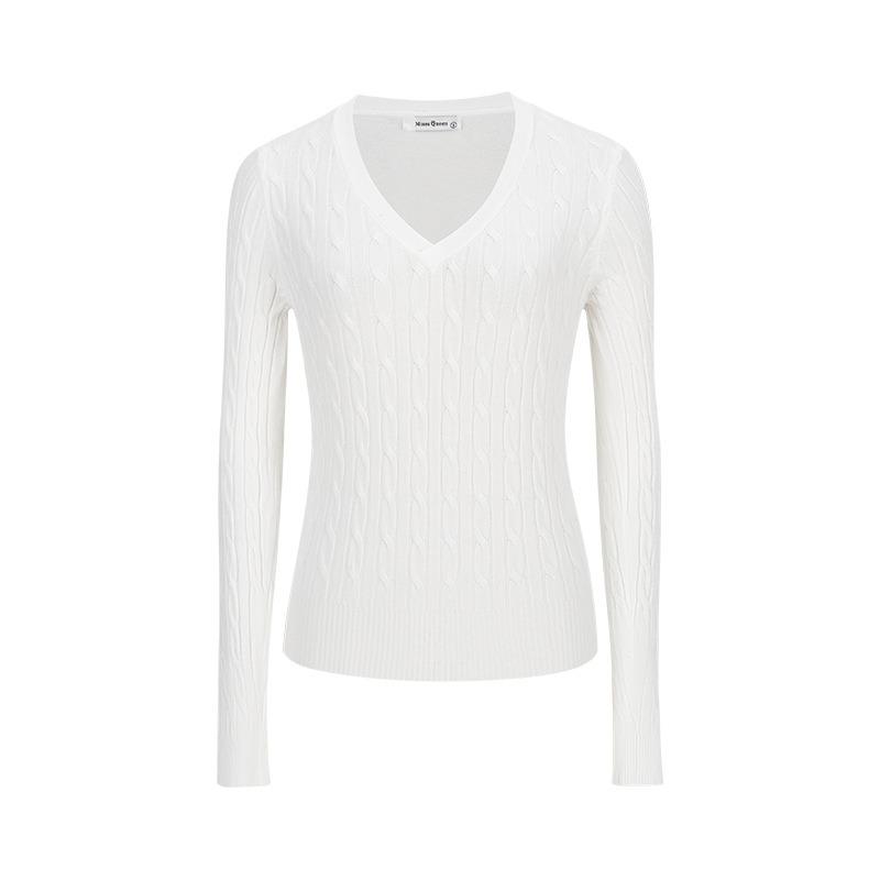 Shoulder collar long-sleeved retro fresh shoulder slim-fitting knitted sweater simple premium commuter slim long-sleeved top