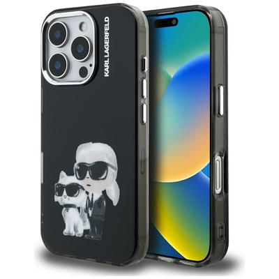 Karl Lagerfeld IML Aquarelle Karl & Choupette & Logo Case for iPhone 16 Pro Max Black