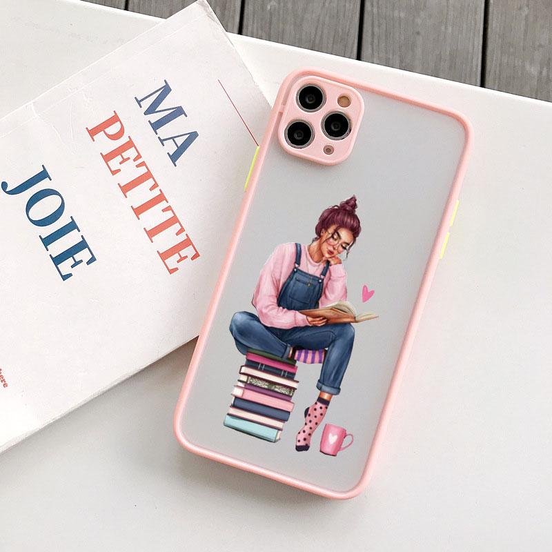 Read Book And Coffee Girl Phone Case Cute Cover for Iphone 7 8 14 Plus SE2 15 13 14 12 11 Pro Max Mini X XS XR Shockproof Cover