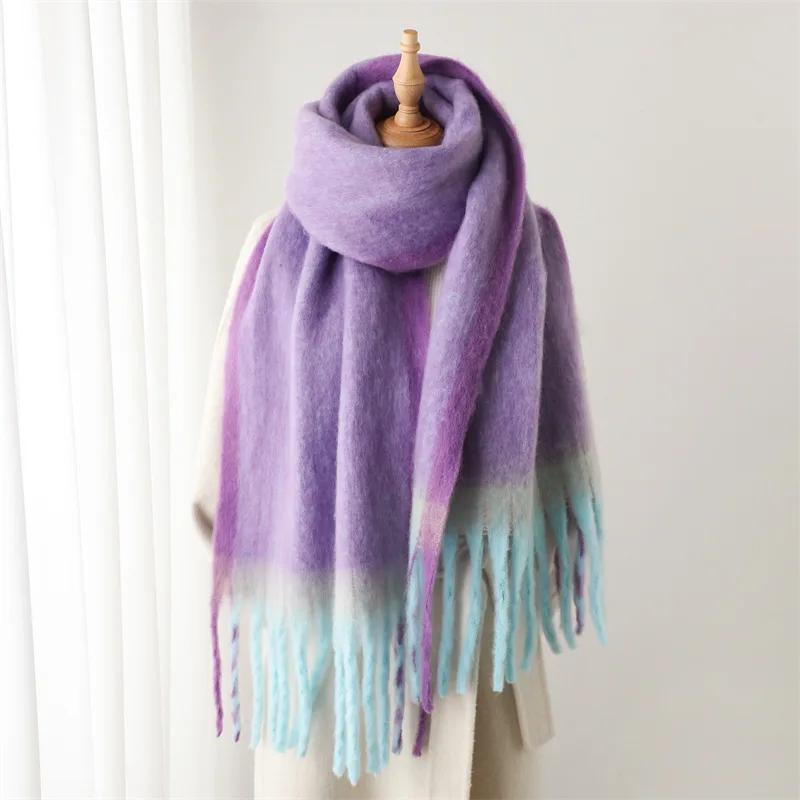 

Fashion Stripes Mohair Thick Scarf Men Women Winter Solid Tassel Scarf Students Warm Extended Long Scarves Shawl Neckerchief 236X40CM
