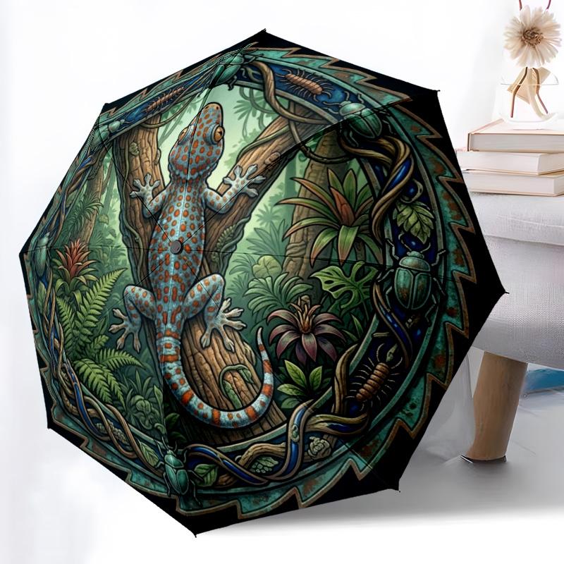 Jungle Lizard Emblem Pattern Umbrella, Portable and Foldable Design, 8 Ribs, a Casual Accessory for Halloween, Christmas, and Birthday Gifts.