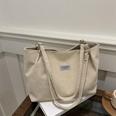 Corduroy Bag Women'S Large-Capacity Casual Shoulder Shopping Bag Commuter Tote Bag
