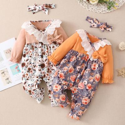 Newborn Infant Baby Boys Girls Cute Long Sleeve Plaid Romper Headband Outfits