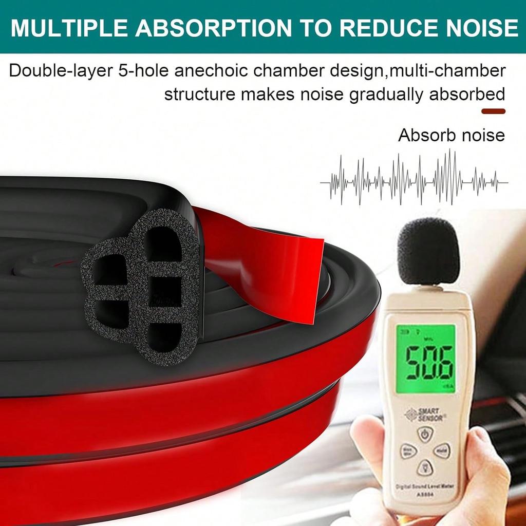 Universal Car Door Rubber Seal Strip Self Adhesive Automotive Door Soundproofing Weather Stripping Double Layer 5-Hole Auto Weatherstrip Fit Truck