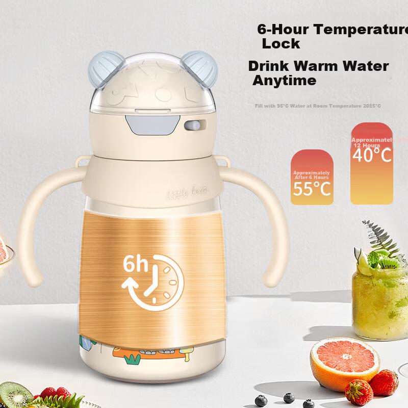 Guangduola Infant Thermos Cup for Children 1-3 Years Old Baby Insulated Milk Bottle Straw Water Cup Small Age Learning Drinking Cup 380ml